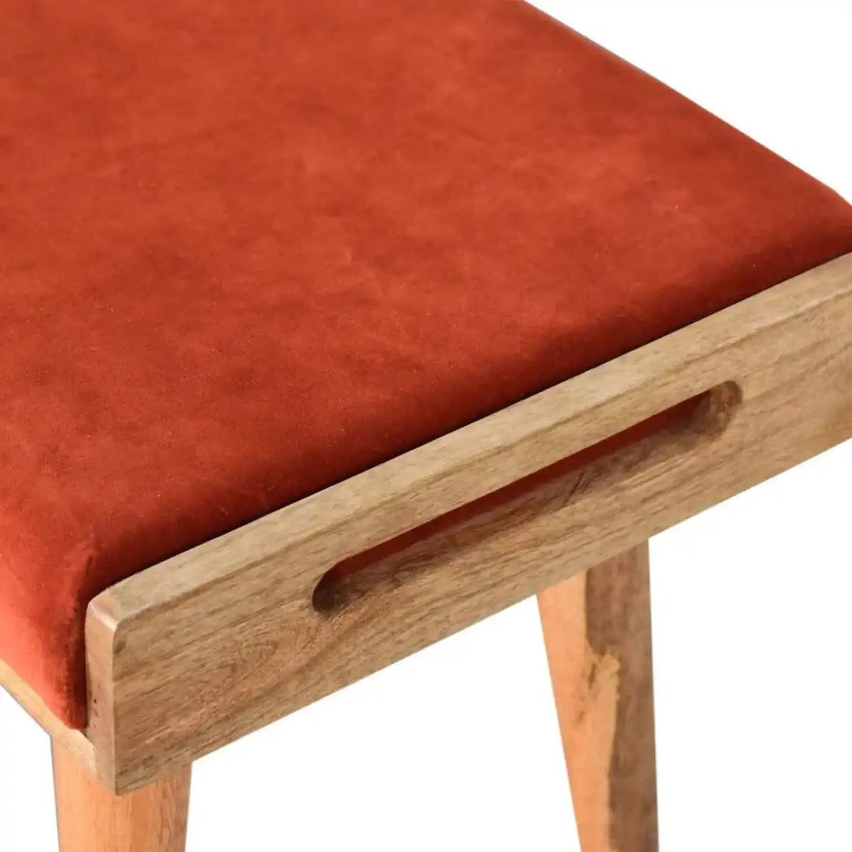 Brick Red Velvet Tray Style Footstool - Price Crash Furniture