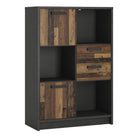 Brooklyn Low Bookcase with 2 Doors and 2 Drawers in Walnut and Grey - Price Crash Furniture