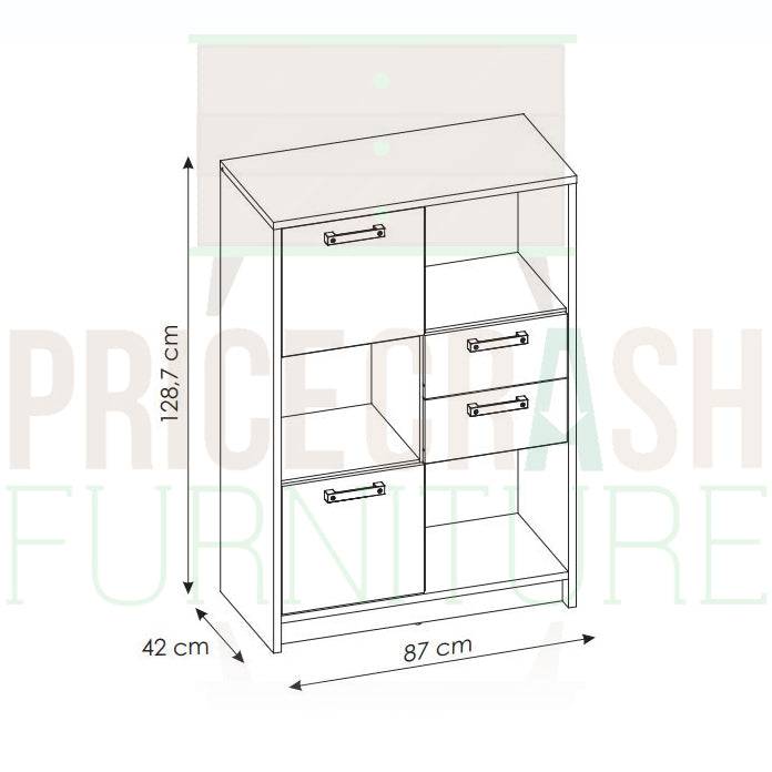 Brooklyn Low Bookcase with 2 Doors and 2 Drawers in Walnut and Grey - Price Crash Furniture