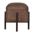 Brown Leather Footstool with Solid Wood Legs - Price Crash Furniture