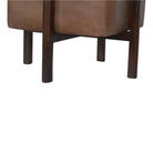 Brown Leather Footstool with Solid Wood Legs - Price Crash Furniture