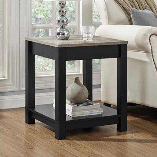 Carver End Table in Black and Weathered Oak by Dorel - Price Crash Furniture