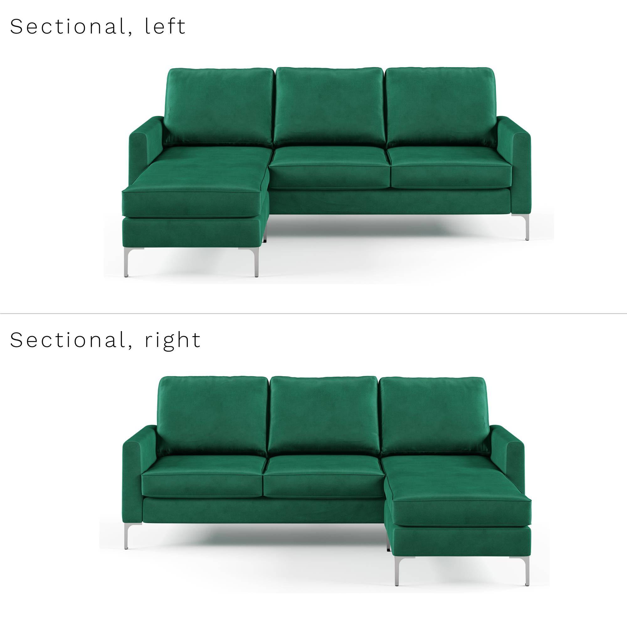 Chapman L Shaped Corner Sofa with Chrome Legs in Green Velvet by Dorel - Price Crash Furniture