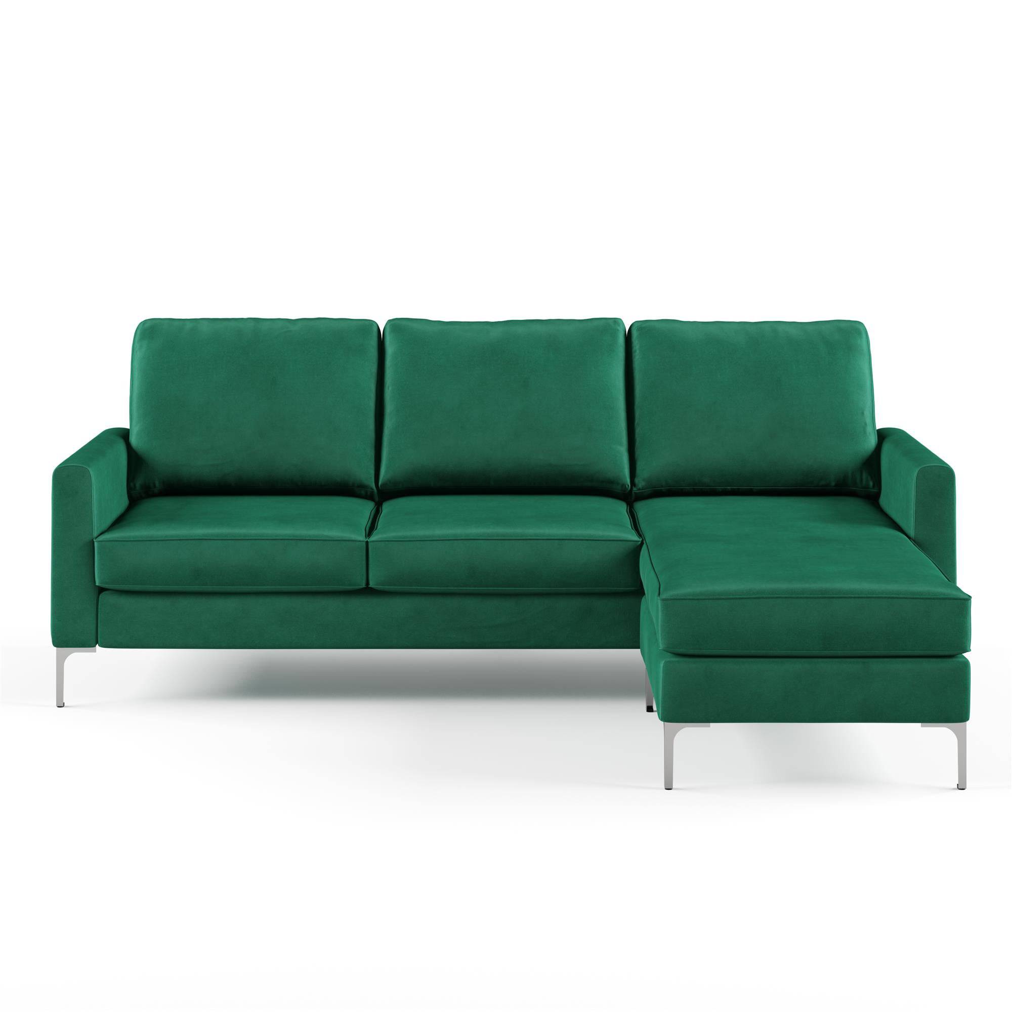 Chapman L Shaped Corner Sofa with Chrome Legs in Green Velvet by Dorel - Price Crash Furniture