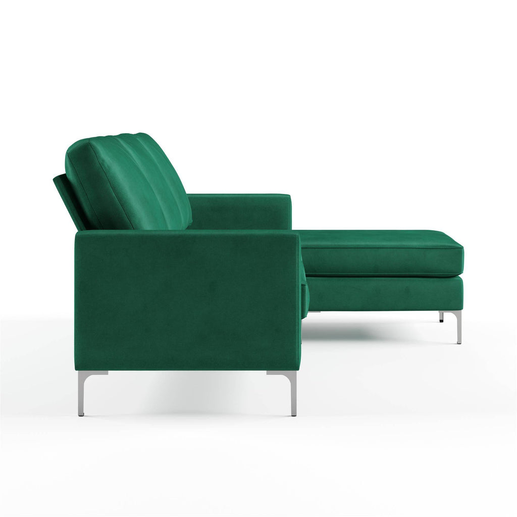 Chapman L Shaped Corner Sofa with Chrome Legs in Green Velvet by Dorel - Price Crash Furniture