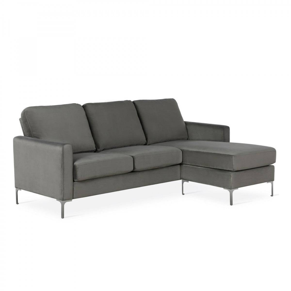 Chapman L Shaped Corner Sofa with Chrome Legs in Grey Velvet by Dorel - Price Crash Furniture