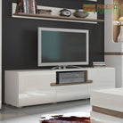 Chelsea Living Wide TV Unit in White Gloss With a Truffle Oak Trim - Price Crash Furniture