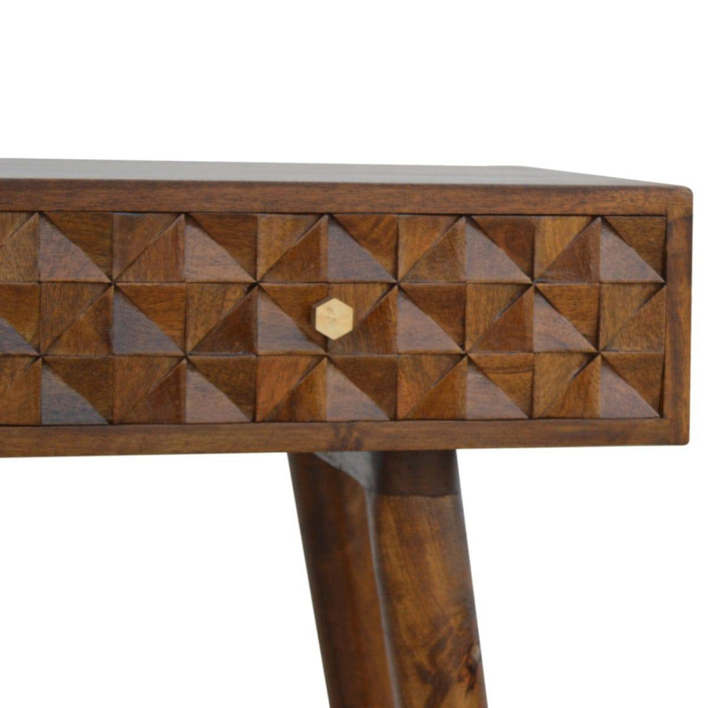 Chestnut Diamond Carved Console Table - Price Crash Furniture