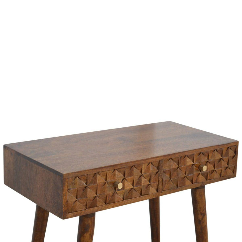 Chestnut Diamond Carved Console Table - Price Crash Furniture