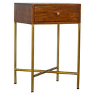 Chestnut End Table with Gold Criss-Cross Base - Price Crash Furniture