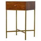 Chestnut End Table with Gold Criss-Cross Base - Price Crash Furniture