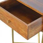 Chestnut End Table with Gold Criss-Cross Base - Price Crash Furniture