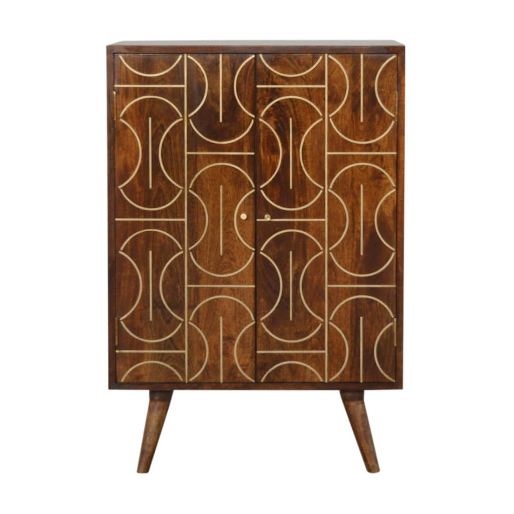 Chestnut Gold Inlay Abstract Cabinet - Price Crash Furniture