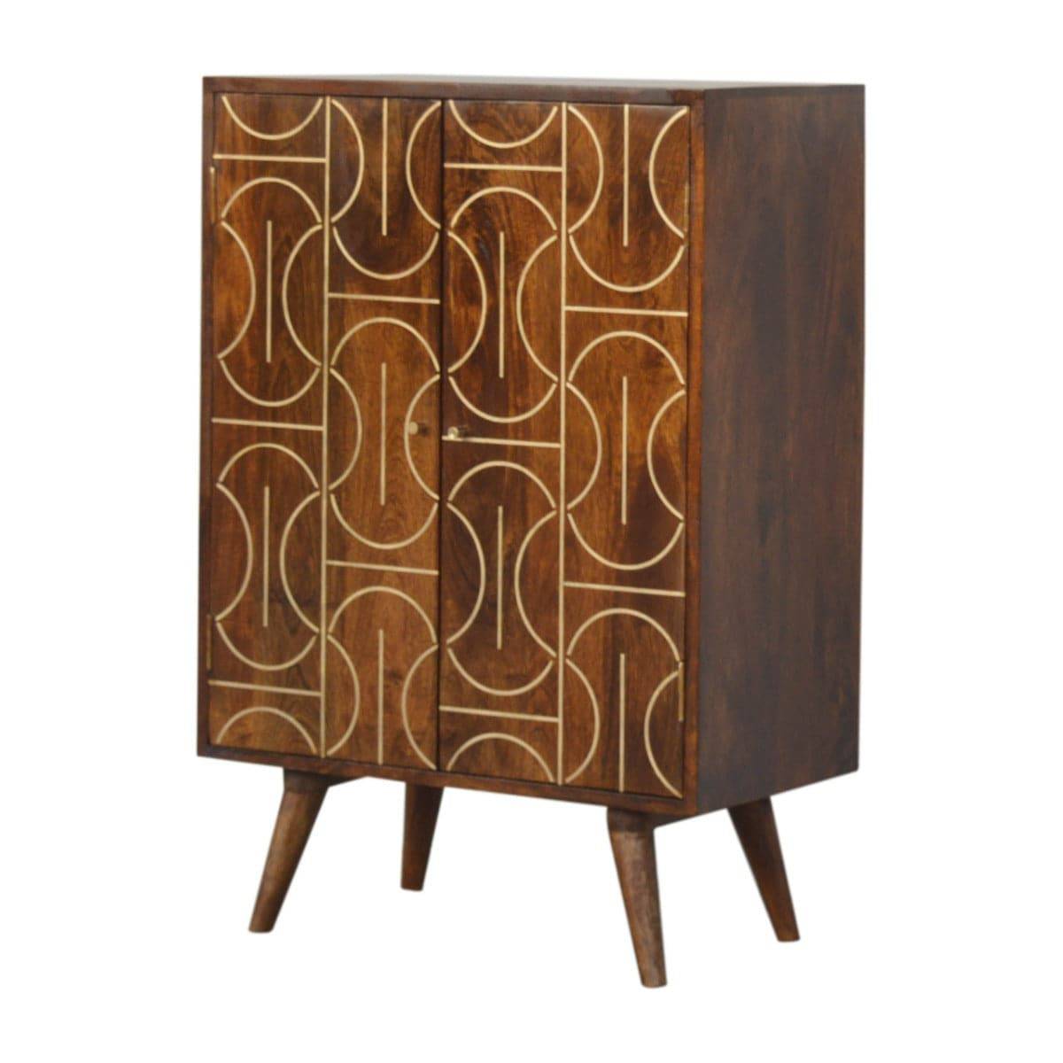 Chestnut Gold Inlay Abstract Cabinet - Price Crash Furniture