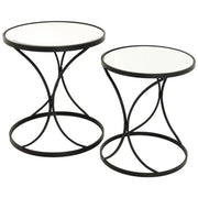 Concaved Set Of Two Black Mirrored Side Tables - Price Crash Furniture