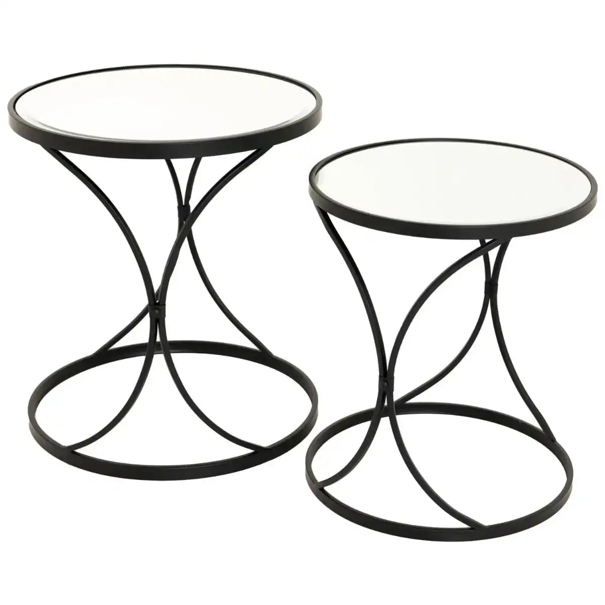 Concaved Set Of Two Black Mirrored Side Tables - Price Crash Furniture