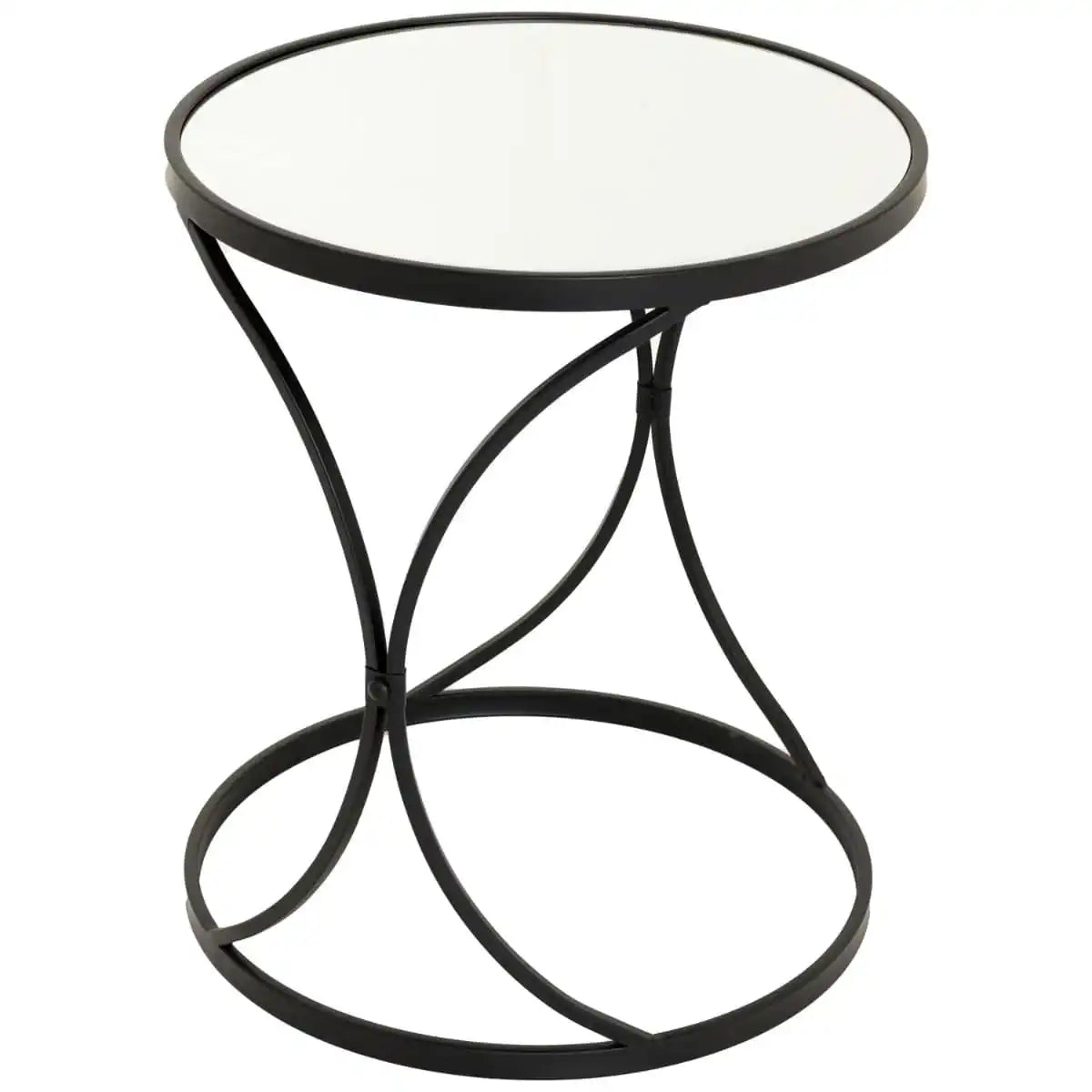 Concaved Set Of Two Black Mirrored Side Tables - Price Crash Furniture