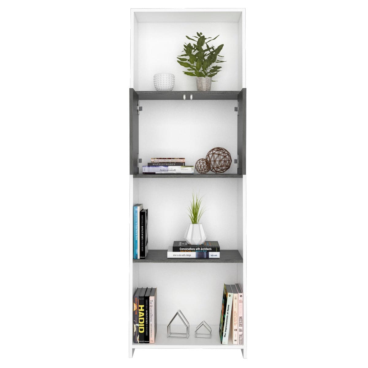 Core Dallas Bookcase with Doors in White & Carbon Grey Oak Effect - Price Crash Furniture