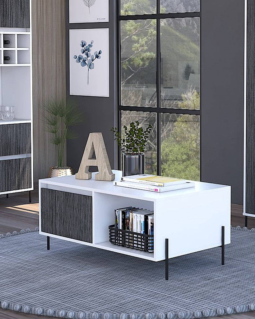 Core Dallas Coffee Table 2 Doors in White & Carbon Grey Oak Effect - Price Crash Furniture