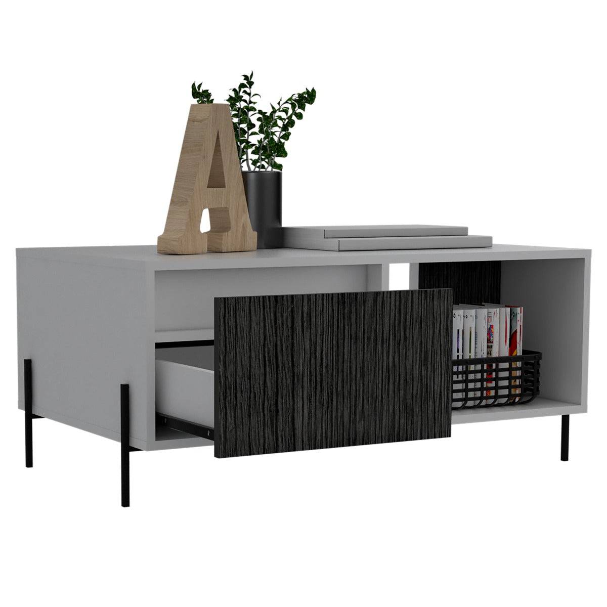 Core Dallas Coffee Table 2 Doors in White & Carbon Grey Oak Effect - Price Crash Furniture