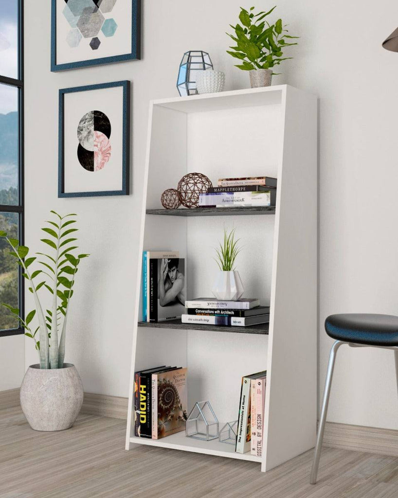 Core Dallas Low Bookcase in White & Carbon Grey Oak Effect - Price Crash Furniture