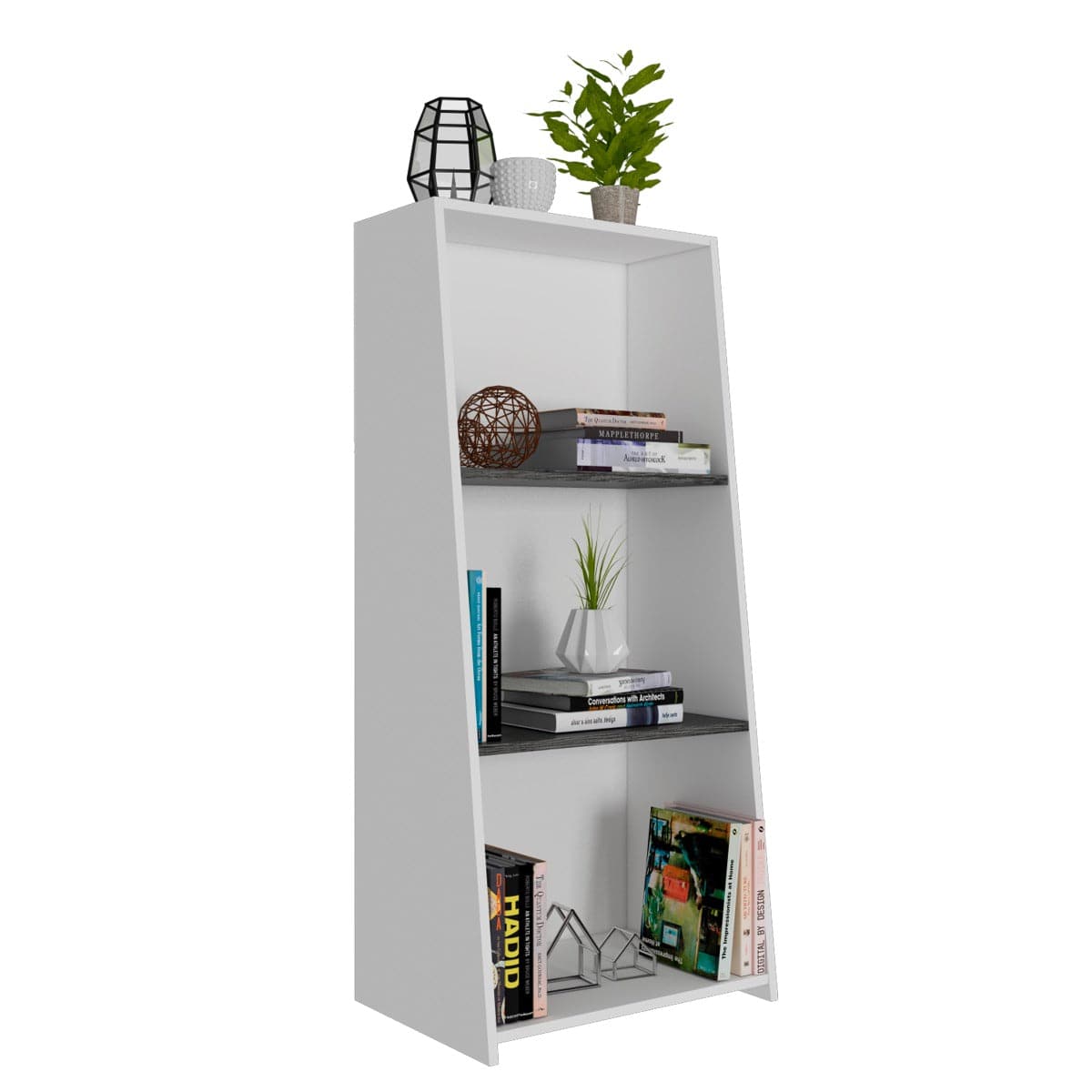 Core Dallas Low Bookcase in White & Carbon Grey Oak Effect - Price Crash Furniture