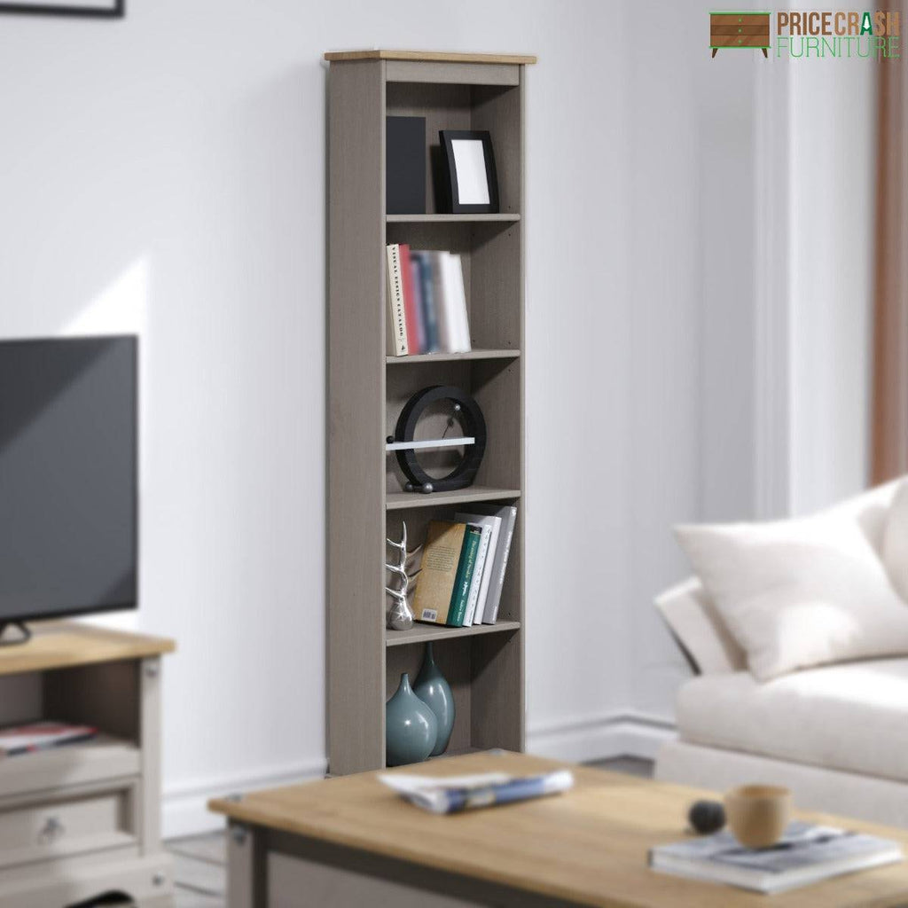 Corona Grey Tall Narrow Bookcase Shelf Unit - Price Crash Furniture