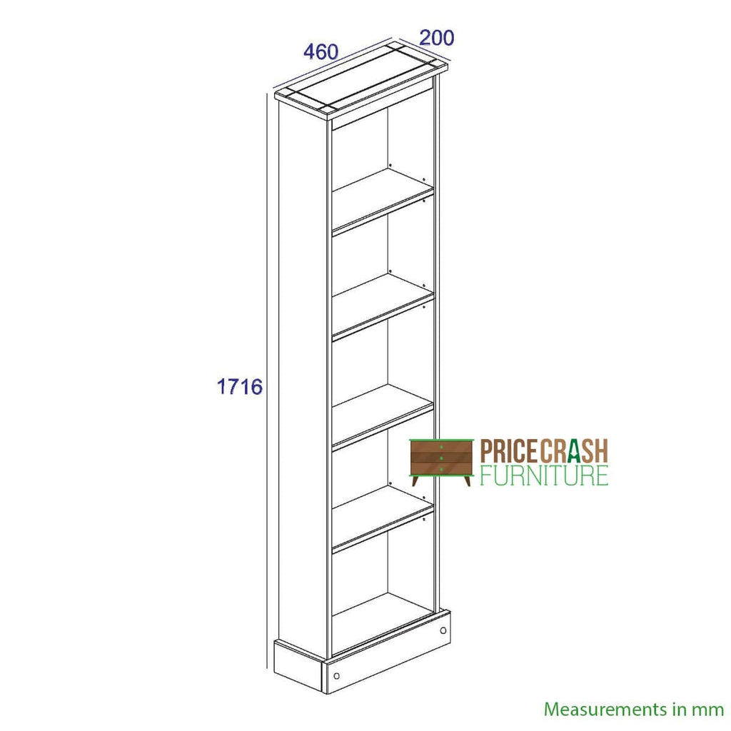 Corona Grey Tall Narrow Bookcase Shelf Unit - Price Crash Furniture