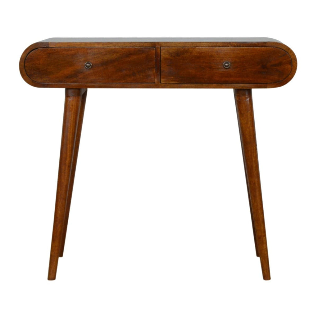 Curved Edge 2 Drawer Console Table in Chestnut-effect Solid Mango Wood - Price Crash Furniture
