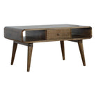 Curved Grey Washed 1 Drawer Coffee Table in Solid Mango Wood - Price Crash Furniture