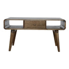 Curved Grey Washed 1 Drawer Coffee Table in Solid Mango Wood - Price Crash Furniture