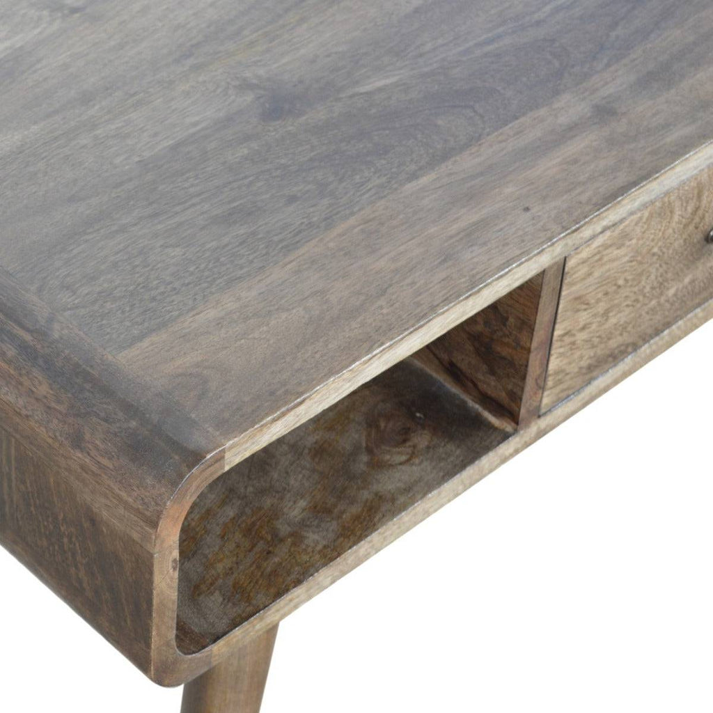 Curved Grey Washed 1 Drawer Coffee Table in Solid Mango Wood - Price Crash Furniture