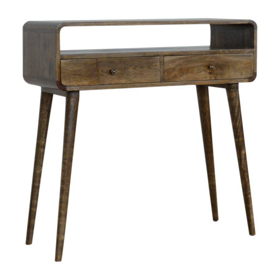 Curved Grey Washed Console Table in Solid Mango Wood. - Price Crash Furniture