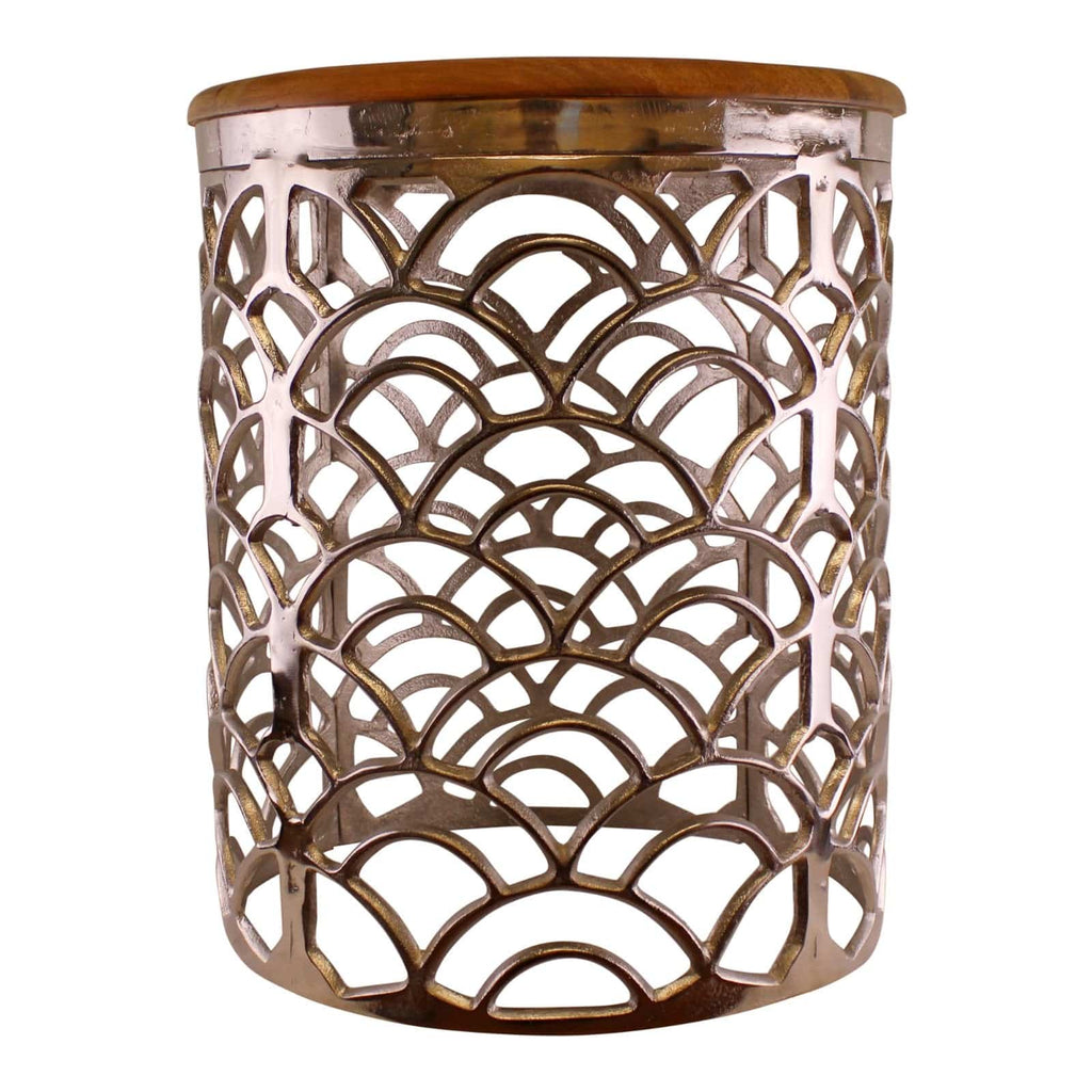 Decorative Silver Metal Side Table With A Wooden Top - Price Crash Furniture