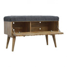 Diamond Carved Storage Hallway Bench With Grey Tweed Top - Price Crash Furniture