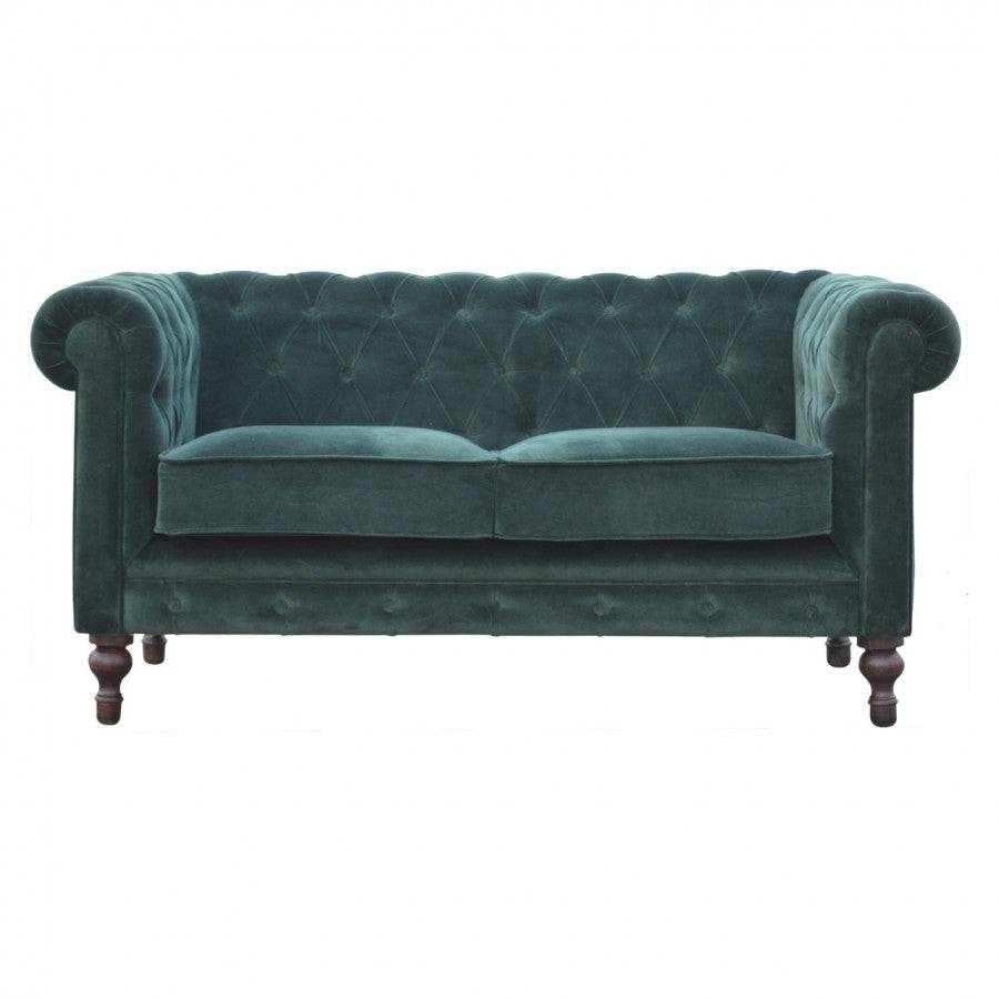 Emerald Green Velvet 2 Seater Chesterfield Sofa - Price Crash Furniture