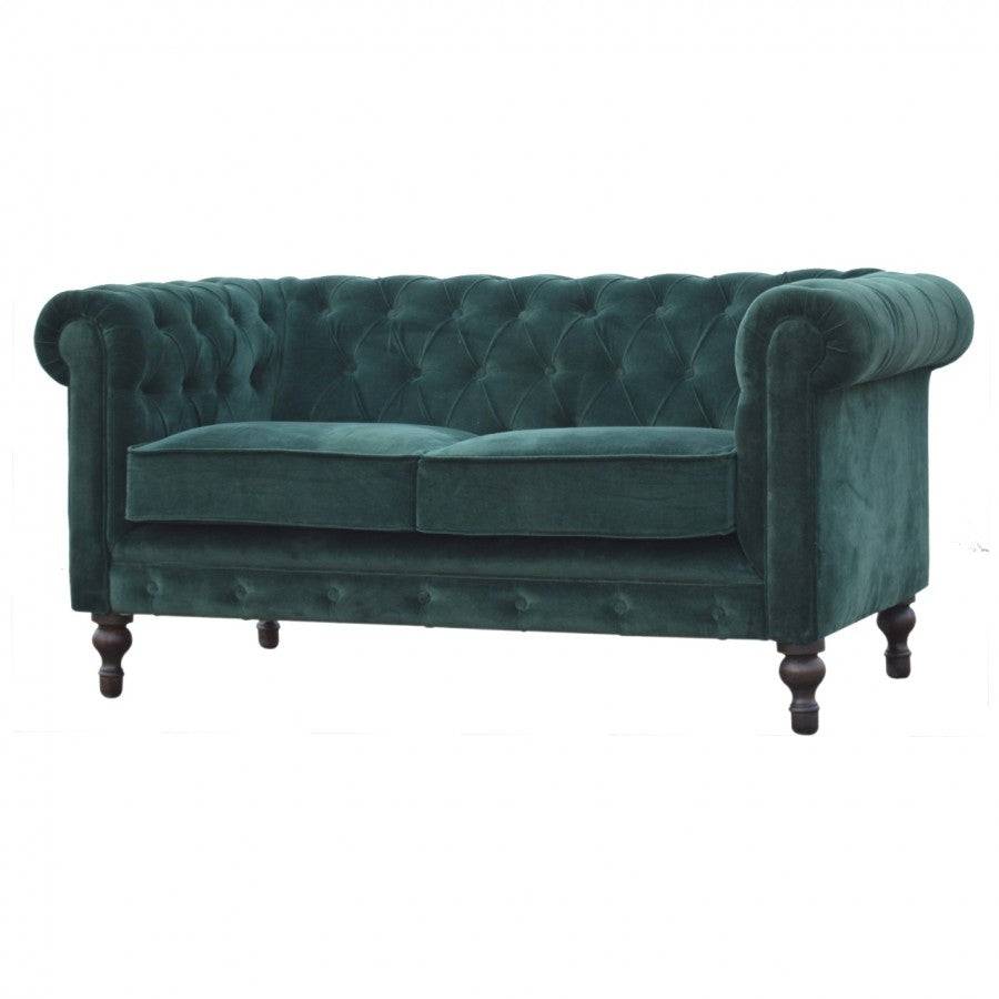Emerald Green Velvet 2 Seater Chesterfield Sofa - Price Crash Furniture