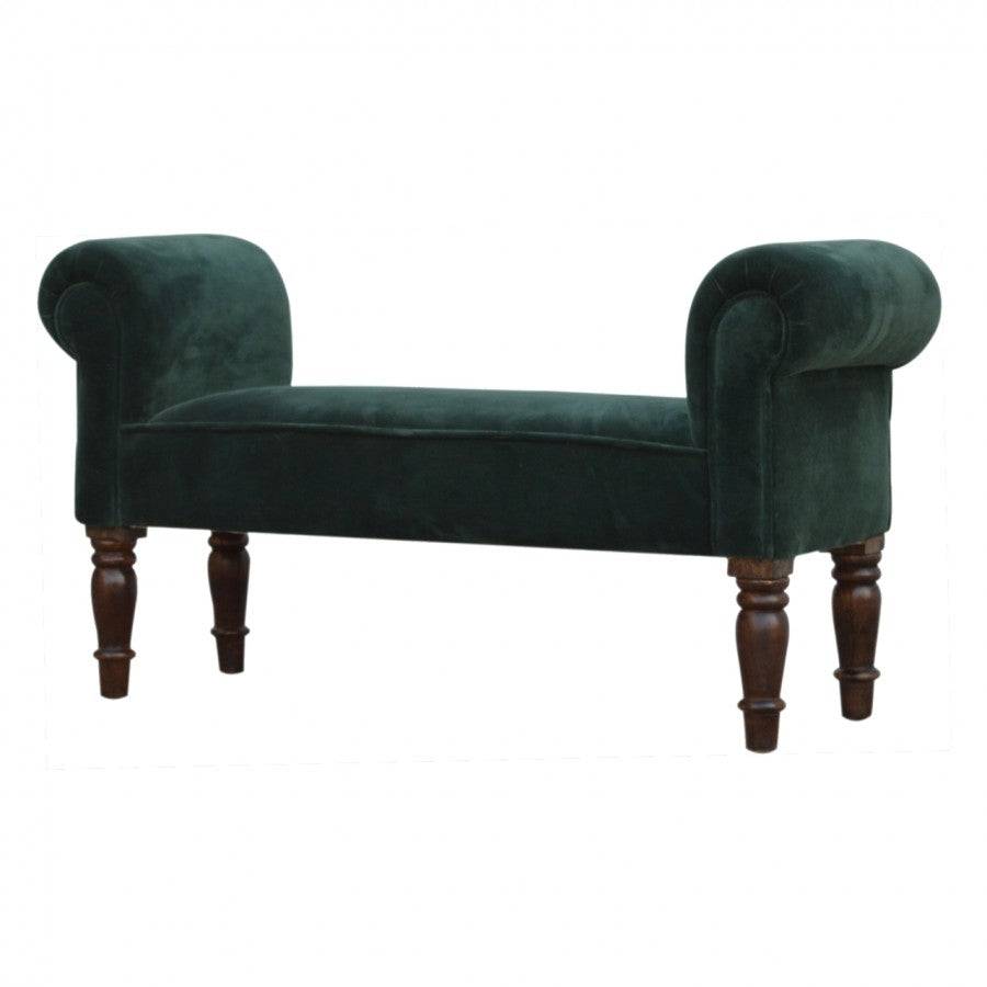 Emerald Velvet Bench With Turned Feet - Price Crash Furniture