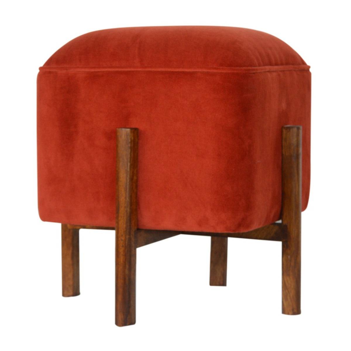 Emerald Velvet Footstool with Solid Wood Legs - Price Crash Furniture