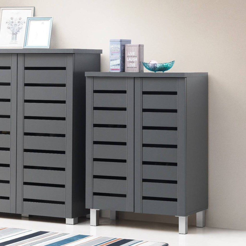 Essentials 2 Door Slatted Shoe Cabinet in Dark Grey by TAD - Price Crash Furniture