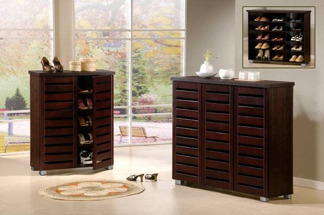 Essentials 2 Door Slatted Shoe Cabinet in Dark Oak by TAD - Price Crash Furniture
