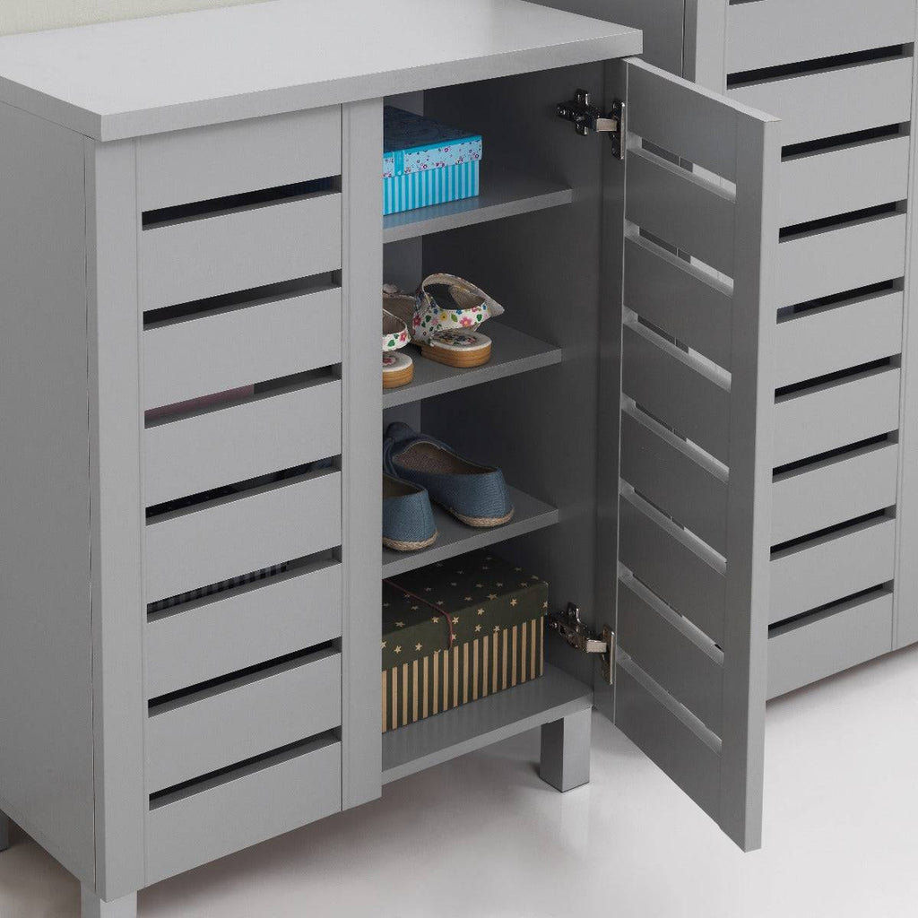 Essentials 2 Door Slatted Shoe Cabinet in Grey by TAD - Price Crash Furniture