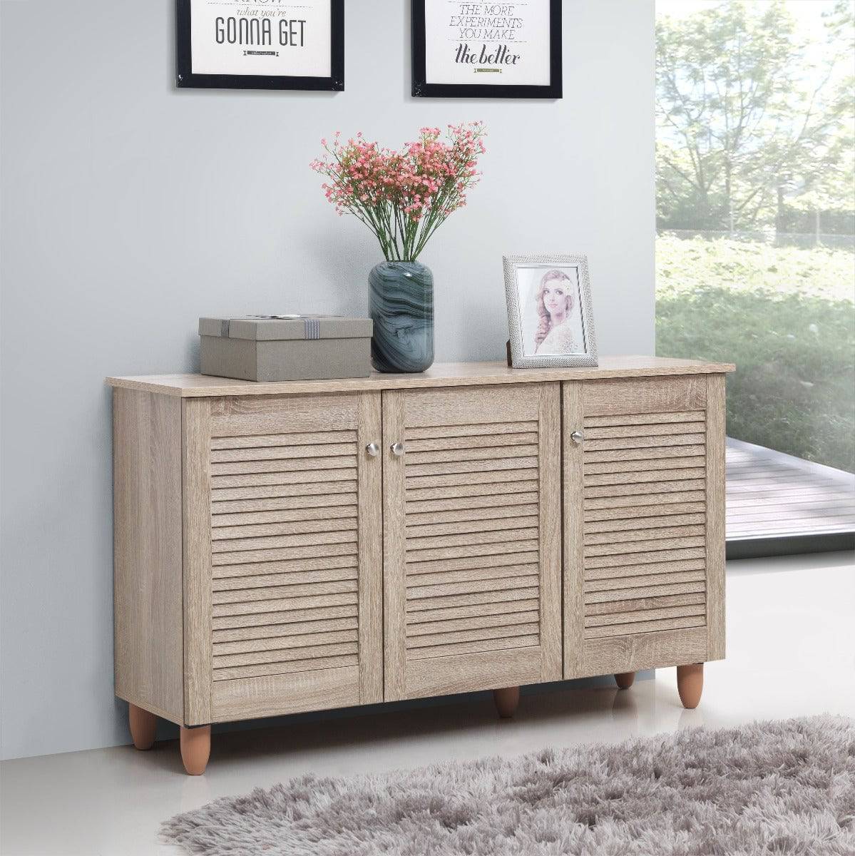 Essentials 3 Door Shoe Cabinet in Oak by TAD - Price Crash Furniture