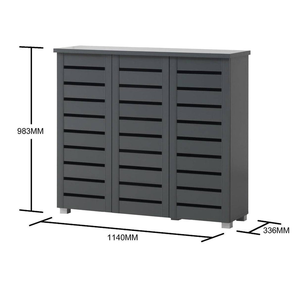 Essentials 3 Door Slatted Shoe Cabinet in Dark Grey by TAD - Price Crash Furniture