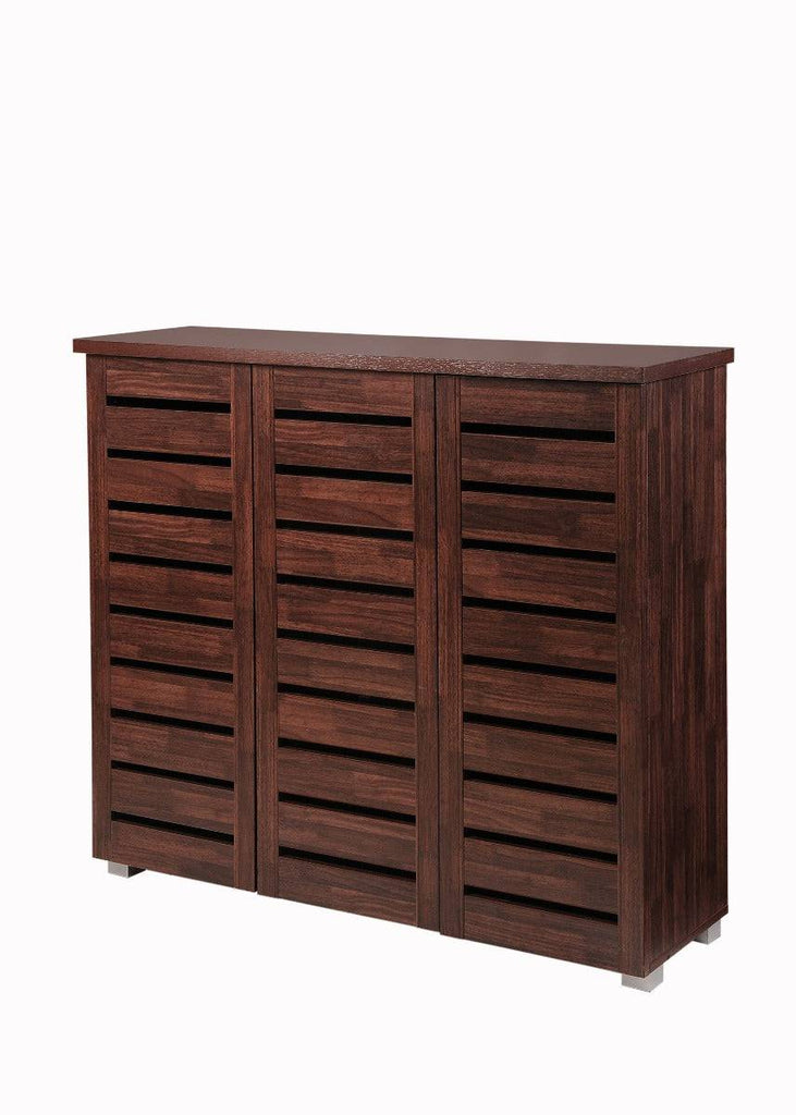 Essentials 3 Door Slatted Shoe Cabinet in Dark Oak by TAD - Price Crash Furniture