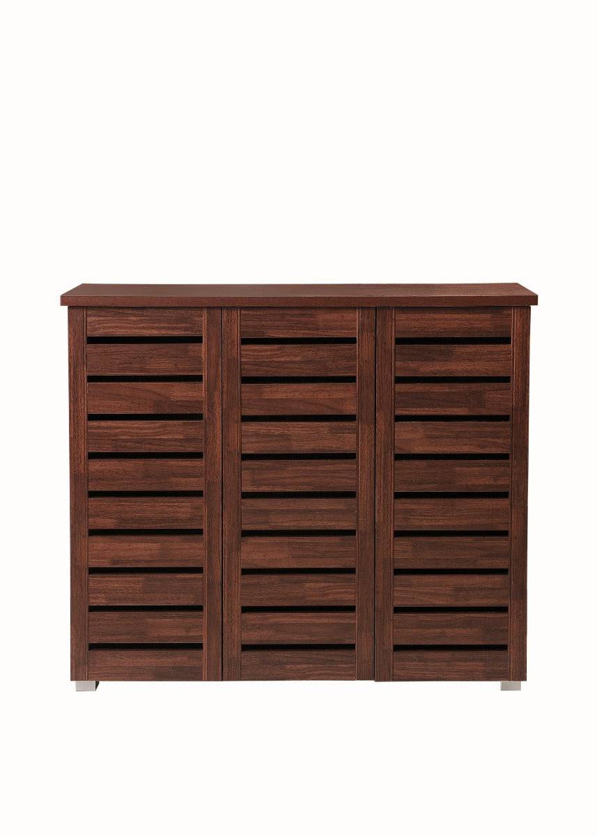 Essentials 3 Door Slatted Shoe Cabinet in Dark Oak by TAD - Price Crash Furniture