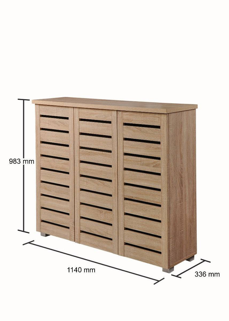 Essentials 3 Door Slatted Shoe Cabinet in Sonoma Oak by TAD - Price Crash Furniture