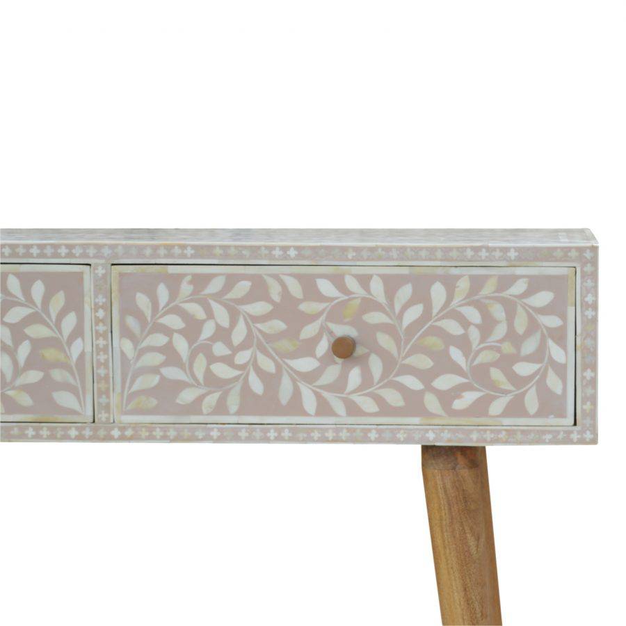 Floral Bone Inlay Console Table in Light Taupe - Price Crash Furniture