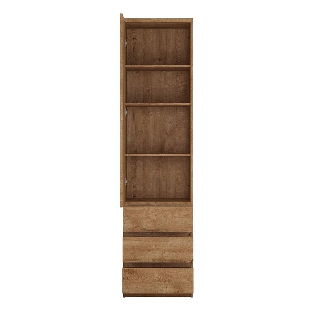 Fribo Tall Narrow 1 Door 3 Drawer Cupboard in Golden Oak - Price Crash Furniture