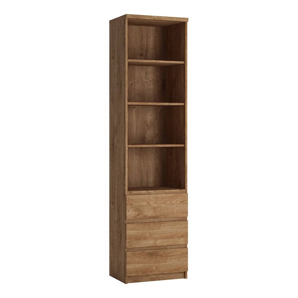 Fribo Tall Narrow 3 Drawer Bookcase in Golden Oak - Price Crash Furniture